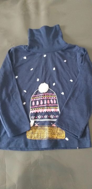 Tee-shirt col roulé DPAM bleu marine à motif