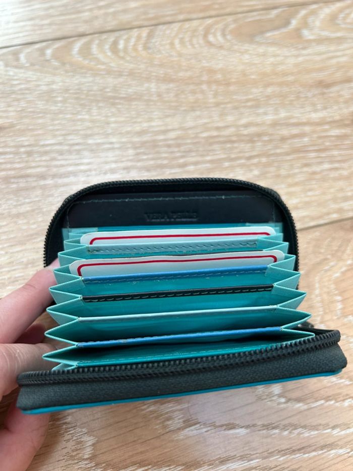 Porte cartes portefeuille neuf bleu turquoise verra pelle italy - photo numéro 3