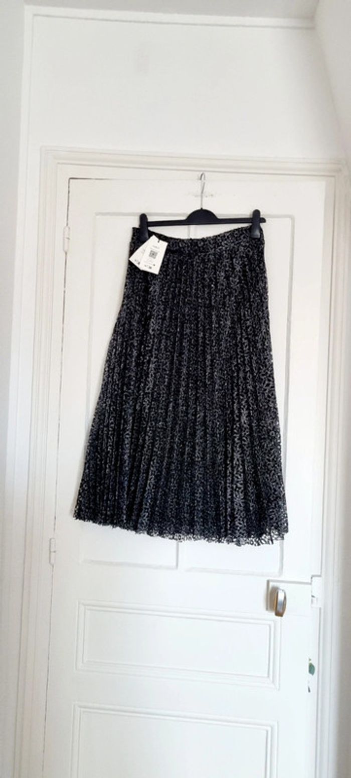 Jupe midi ba&sh camille noir et argent 40 neuve