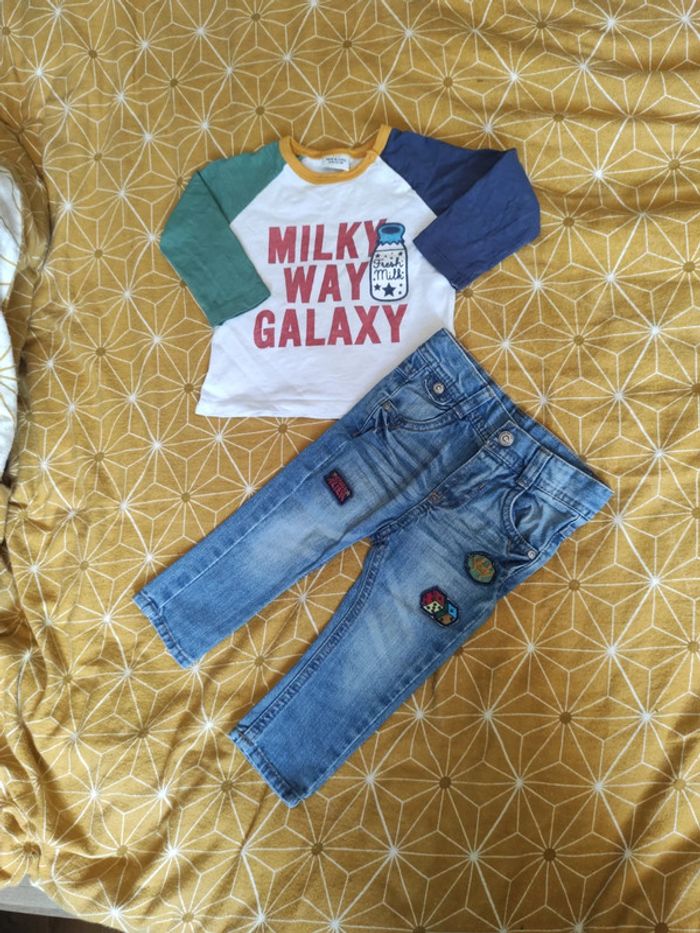 Ensemble tee shirt Manche longue et un manche courte +jeans+chaussures - photo numéro 3