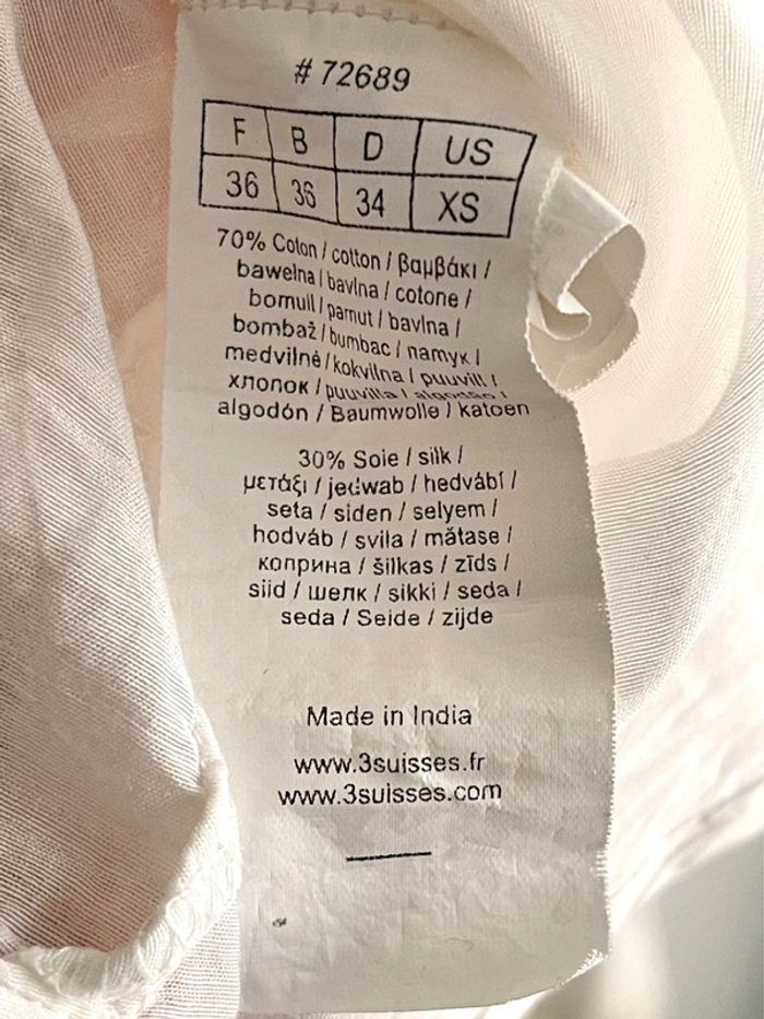 Magnifique chemise/blouse lavallière avec manches froufrous et dentelle en 70% coton 30% soie - photo numéro 7