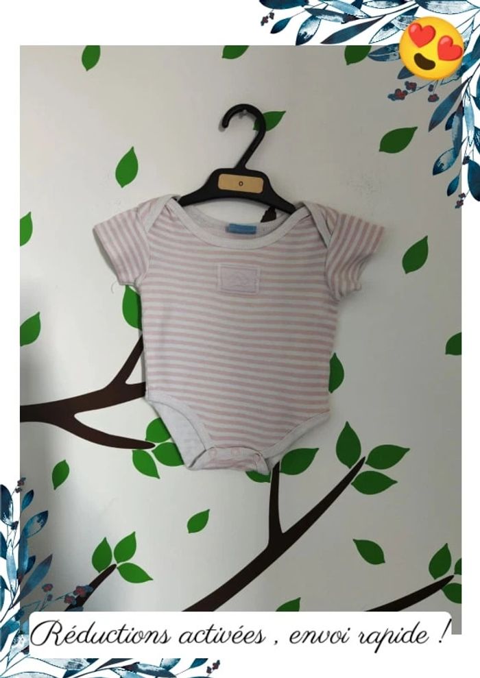Body blanc et rose 0/3 Mois