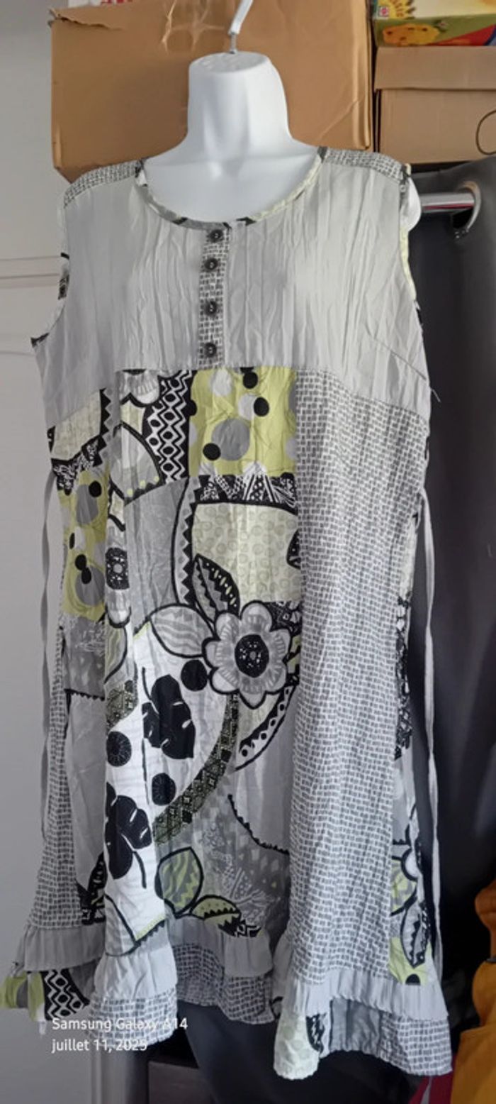 Robe tunique avec lien effet plissé motif floral gris femme 46/48 vetistyle - photo numéro 4