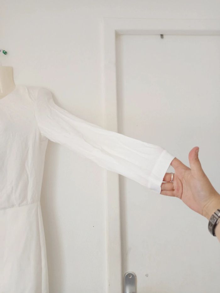 Robe blanche chic manches longues femme c - photo numéro 2