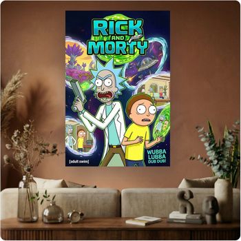 Affiche série “Rick and Morty” poster animation science-fiction déco murale A3 Sans cadre