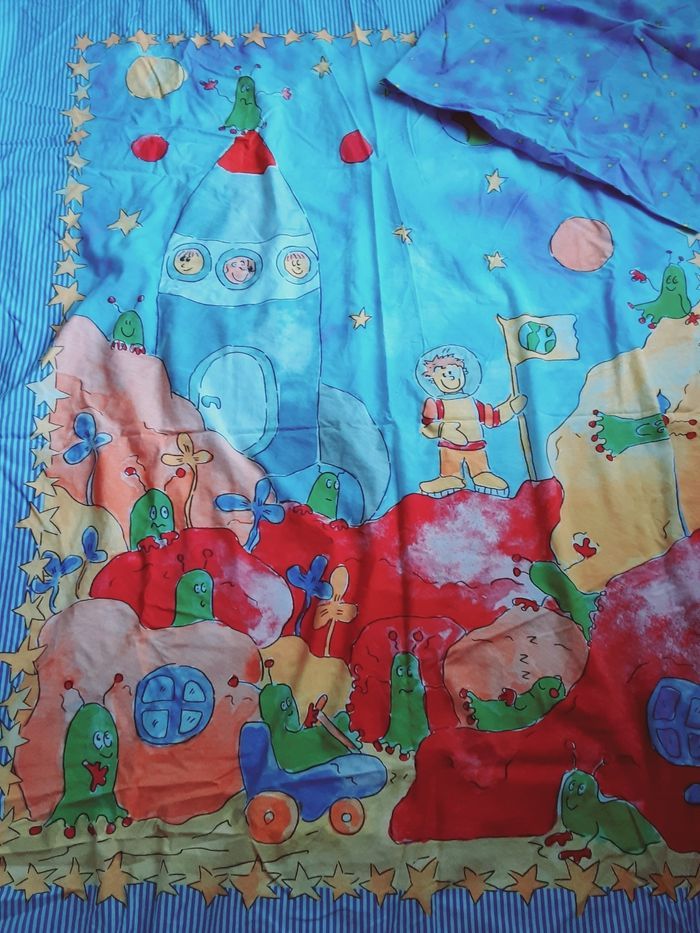 Linge de lit enfant une 1 personne parure de drap Housse de couette et Taie oreiller Espace fusée - photo numéro 2
