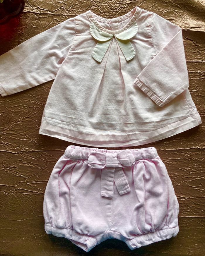 Ensemble Jacadi 6 mois chemisier et short à noeuds