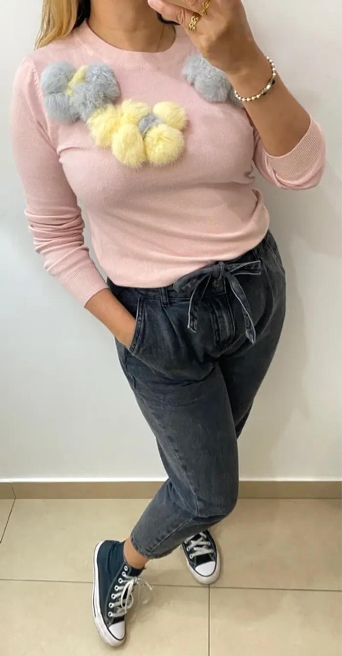 Superbe Pull Fin Avec Pompons Taille Unique - photo numéro 7