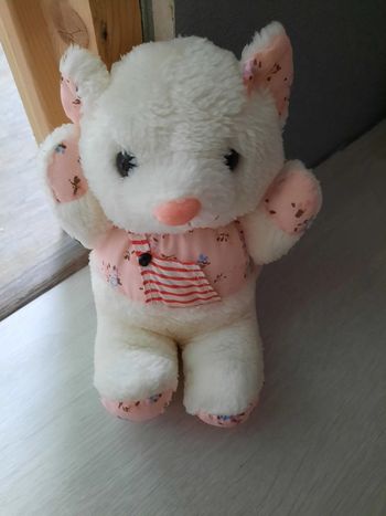 Peluche Nounours Blanc & Rose - Vintage