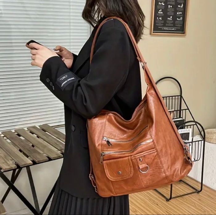 Sac à main marron convertible sac à dos femme simili cuir grande capacité neuf - photo numéro 7