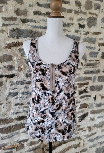 Débardeur à motifs plumes beige noir et blanc BnK Taille 40