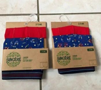 Lot de 4 Boxers Sincere garçon coton bio 2/3 ans Neufs ds emballage