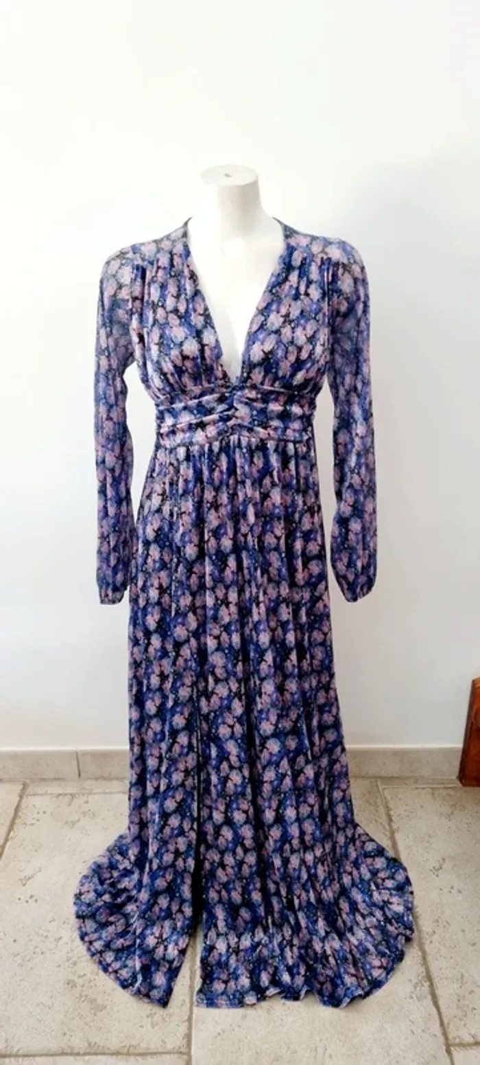 Robe longue maille violette et rose brillante lurex dos nu 38 - photo numéro 7