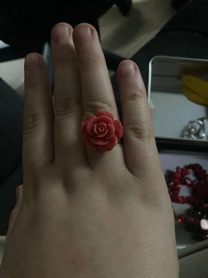 Bague réglable fleur rose