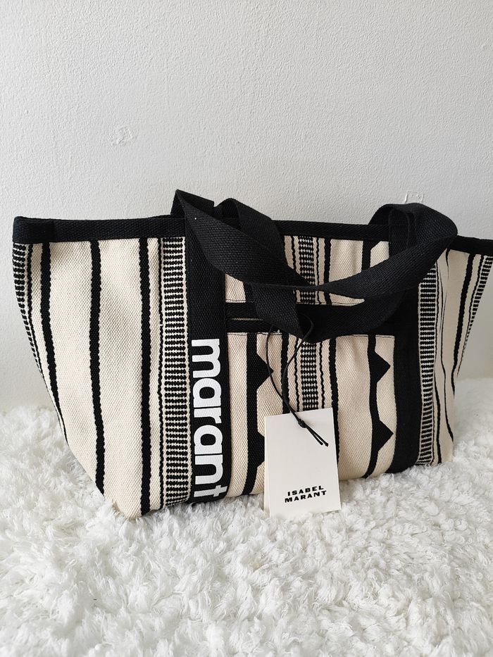 Sac cabas Isabel Marant en toile beige et noir - photo numéro 2