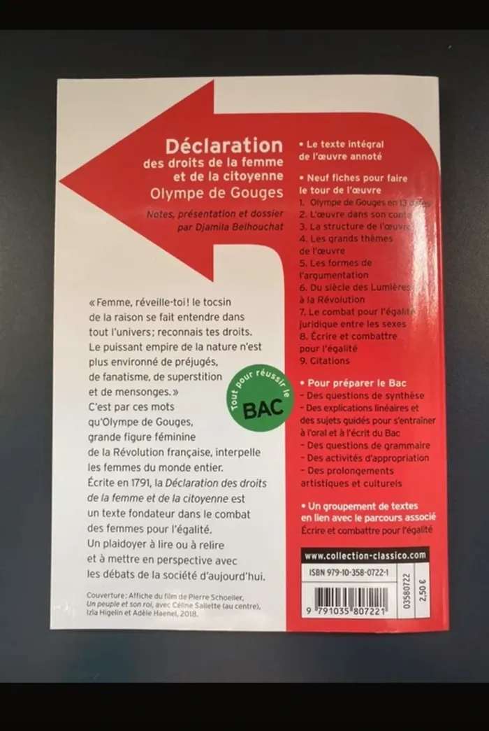 Livre bac de français « déclaration des droits de la femme et de la citoyenne » - photo numéro 2