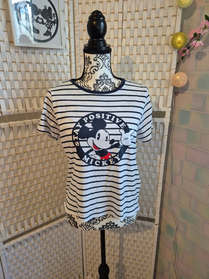 🏰 joli T-shirt Disney Mickey Mouse rayures marines femme TM / 38