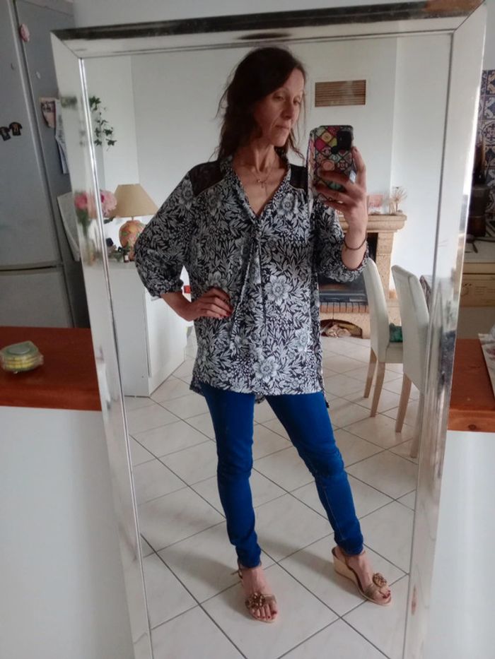 Blouse femme 46 48 noire et blanche dentelée c80 - photo numéro 9