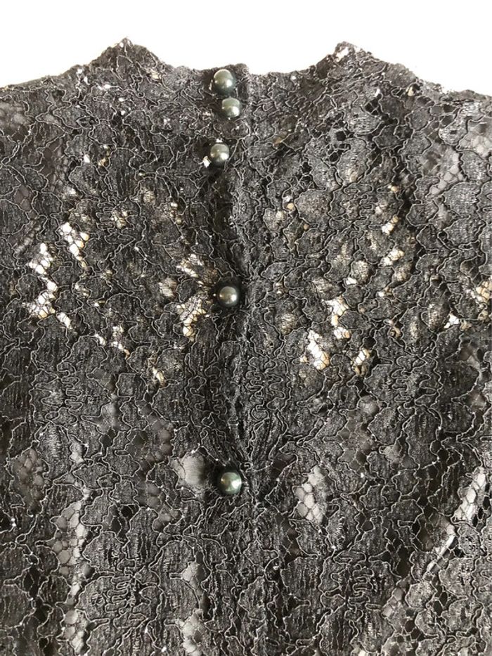 AN12:Haut en dentelle vintage noir chiné blanc T38/40 - photo numéro 6