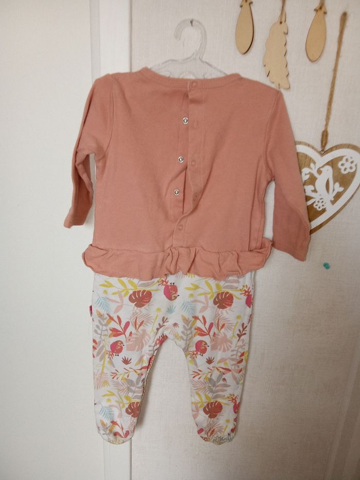 Combinaison, pyjamas petit béguin bébé fille 12 mois, saumon, blanc, motif, mi saison - photo numéro 3