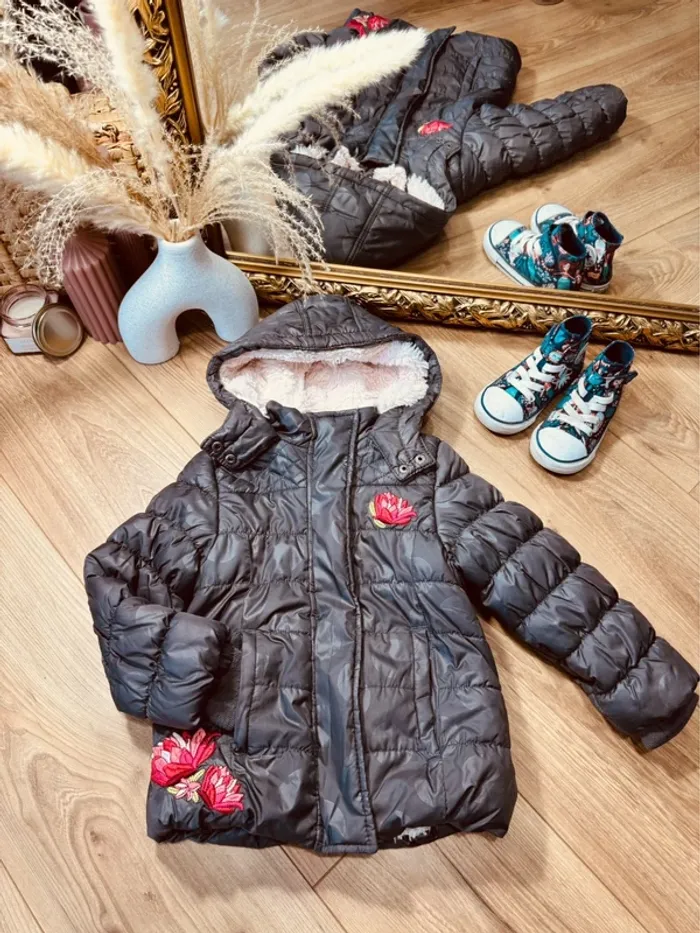 Taille 4 ans doudoune fille Orchestra grise * fleurs brodées * 🌺