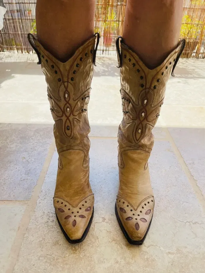 Bottes Vic Matié beiges cowgirl - photo numéro 3