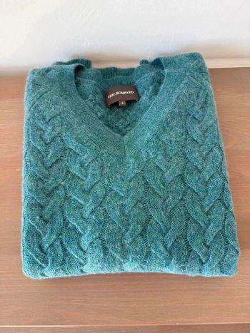 Magnifique Pull Cachemire Eric Bompard - Col V Tressé - Vert Canard / Bleu Canard - Taille S