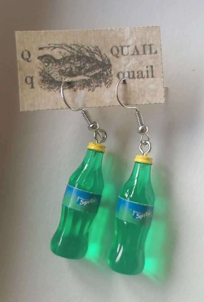Boucles d'oreilles / bijoux bouteilles de Sprite vert - photo numéro 3