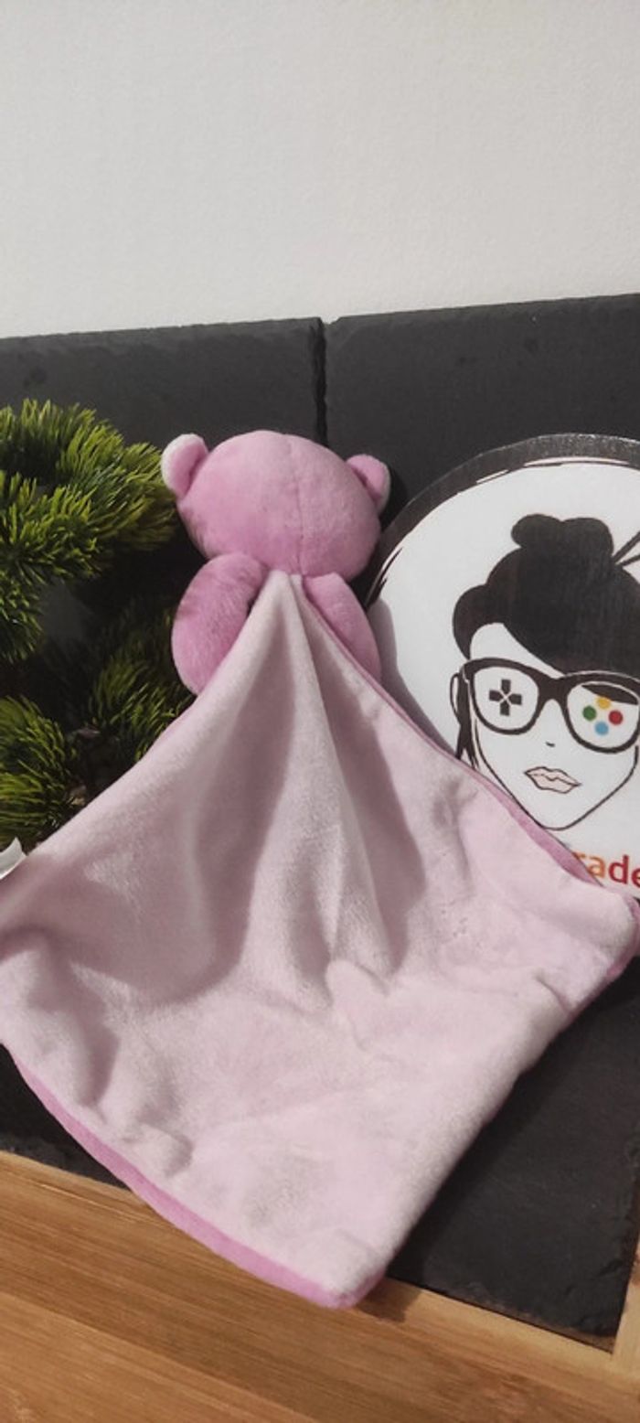doudou ours mouchoir rose blanc mes petits cailloux - photo numéro 2