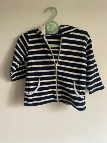 Sweat Zippé rayé style marinière à capuche Sable et Mer 12 mois