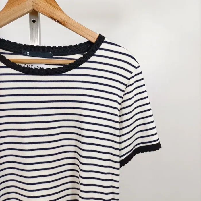 T-shirt rayé col contrasté bleu marine noir et blanc – WE – taille M A1271 - photo numéro 3