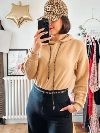Sweat crop top The Kooples beige et noir taille 36