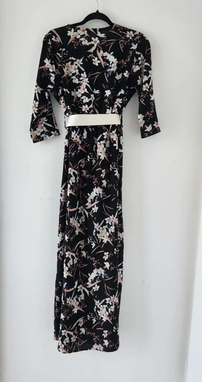Robe longue fleurie avec ceinture – C.F Fashion - photo numéro 2