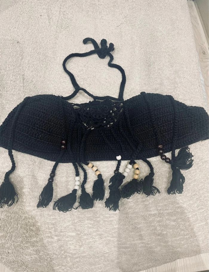 Haut de maillot de bain en tricot a franges avec perles - photo numéro 2