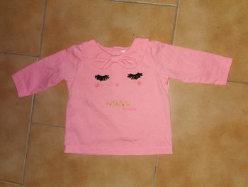 Tee shirt manche longue paillettes corail 3 mois