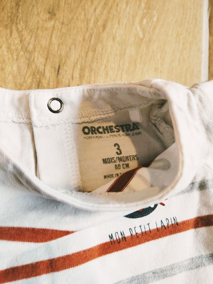 🐰Orchestra - Ensemble salopette marron et t-shirt à rayures motif lapin-taille 18mois - photo numéro 7