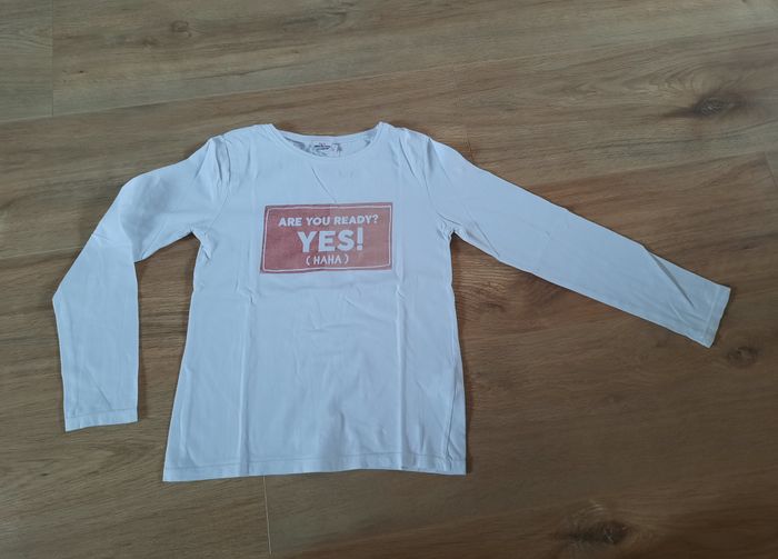 T-shirt fille blanc imprimé rose manches longues TAO 8 ans