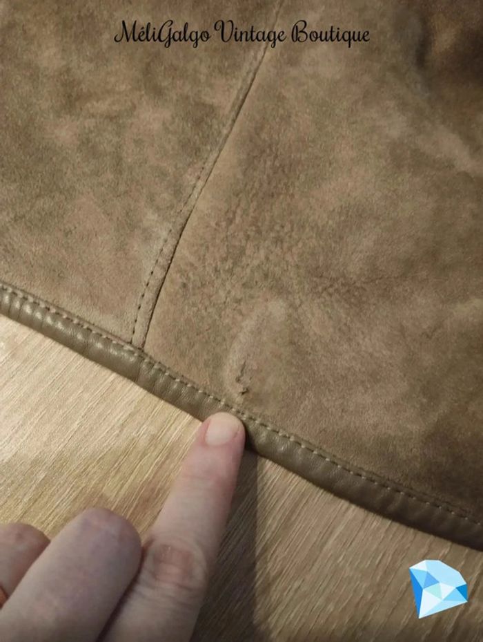 🌹 Manteau Cuir/Daim Velours Beige Clair Doublé Sherpa Vintage T40/42🌹 - photo numéro 20