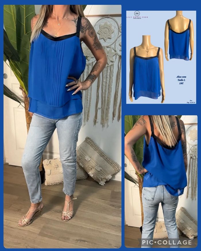 💙 Top fluide bretelles satinées – Akac Ecou – Taille L NEW 💙