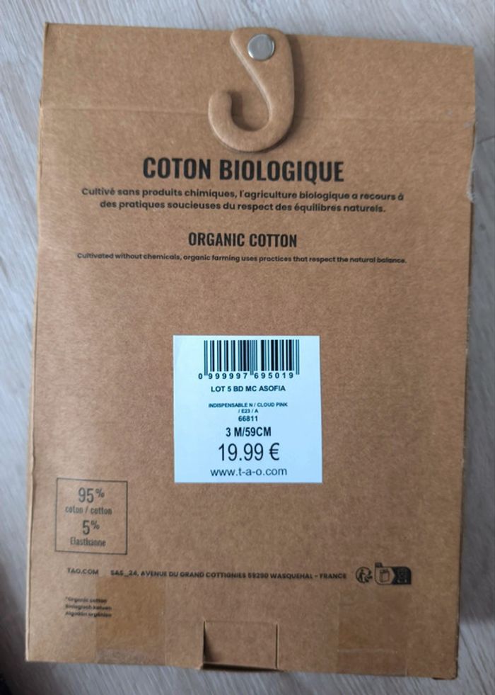 Lot de 5 bodies 3 mois NEUFS coton bio - photo numéro 3