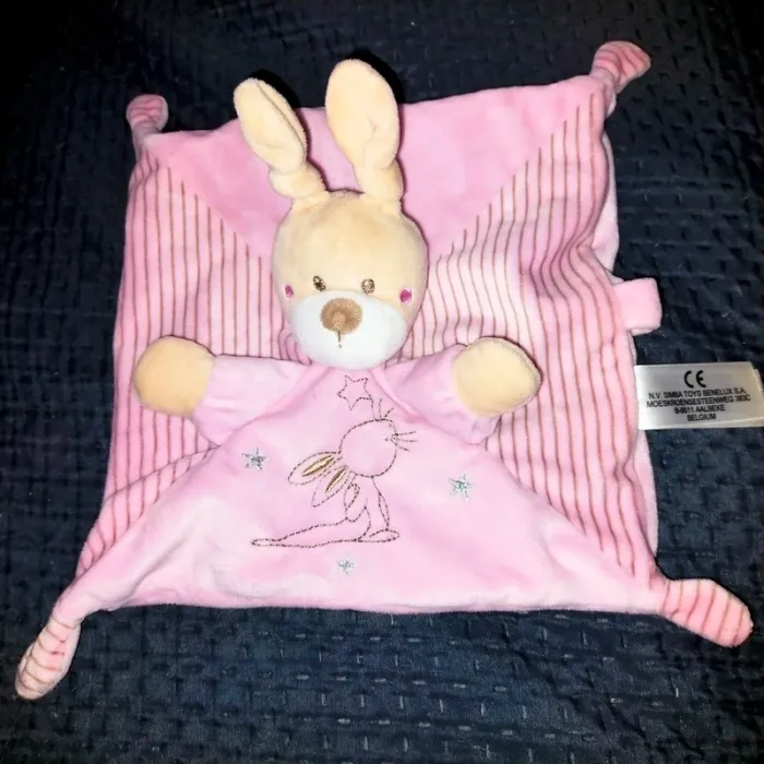 Doudou plat lapin rose, lapin étoile brodé Simba Toys