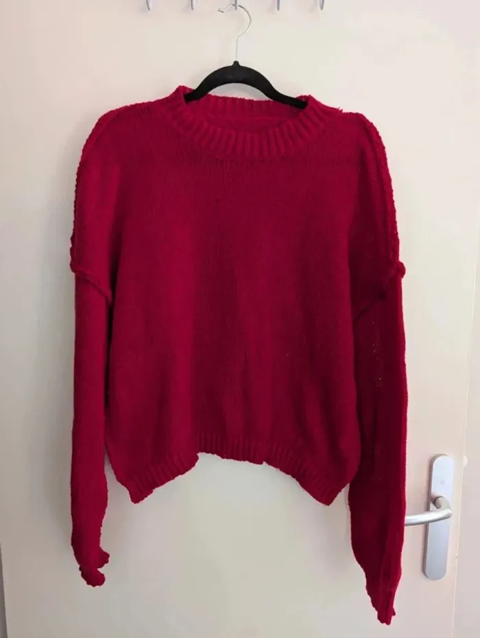 Pull rouge à coutures apparentes femme taille L Boutique indépendante