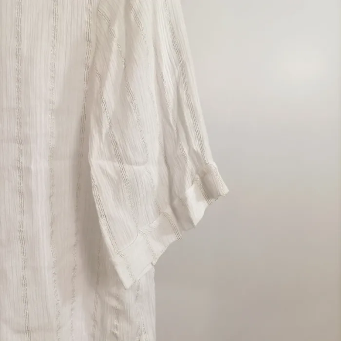 Chemise courte Promod blanche à rayures texturées effet satiné manches courtes A1381 - photo numéro 3