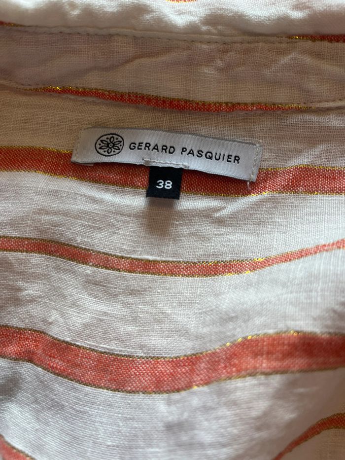 Chemise rayée blanc/rose doré Gerard Pasquier – taille 38 – lin & détails brillants - photo numéro 4