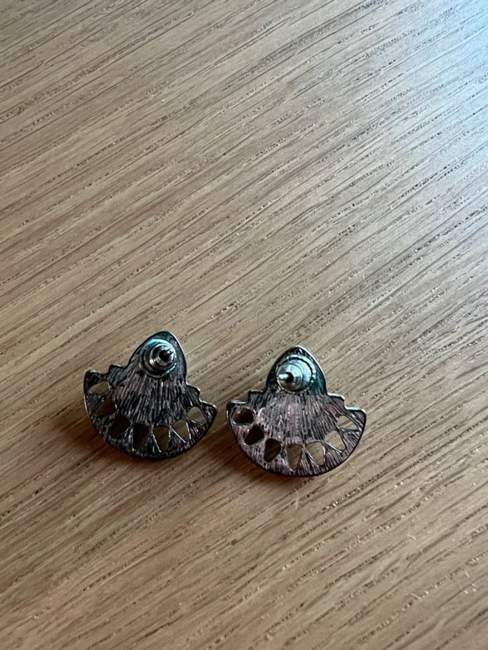 Boucles d’oreilles argentées et turquoise - photo numéro 2