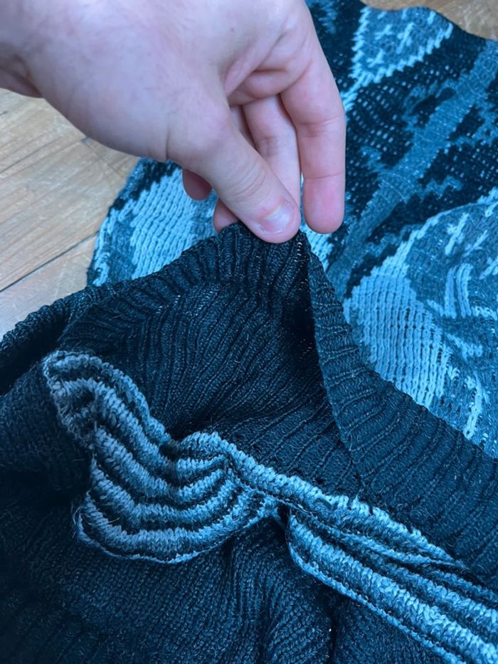 Pull maille vintage motifs noir gris L - photo numéro 8