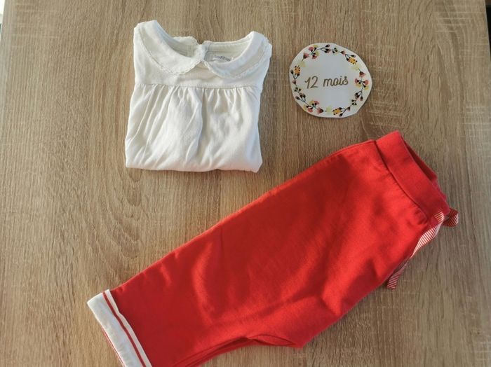 Ensemble bébé fille 12mois pantalon et t-shirts manches longues sergent major et boutchou tbe