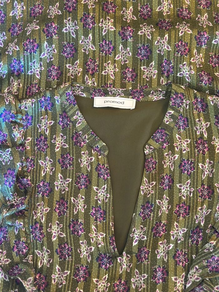 Robe bohème à fleurs kaki et violettes Promod – Taille 38 - photo numéro 7