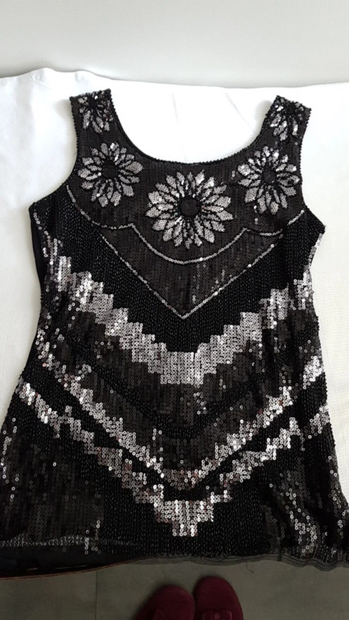 Haut de fete/ noel sequin argenté et noir - photo numéro 2