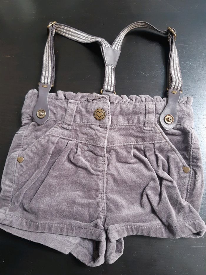 Short bretelles marron taupe doré paillettes bebe fille 3 mois TAO neuf